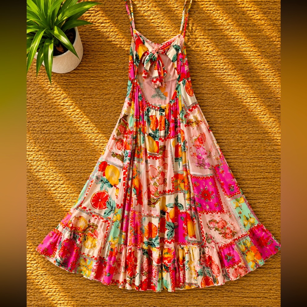 ASTR Paper Heart Midi Dress XS bright fruit Lemons Berries Patchwork Austrian Co - Picture 8 of 11
